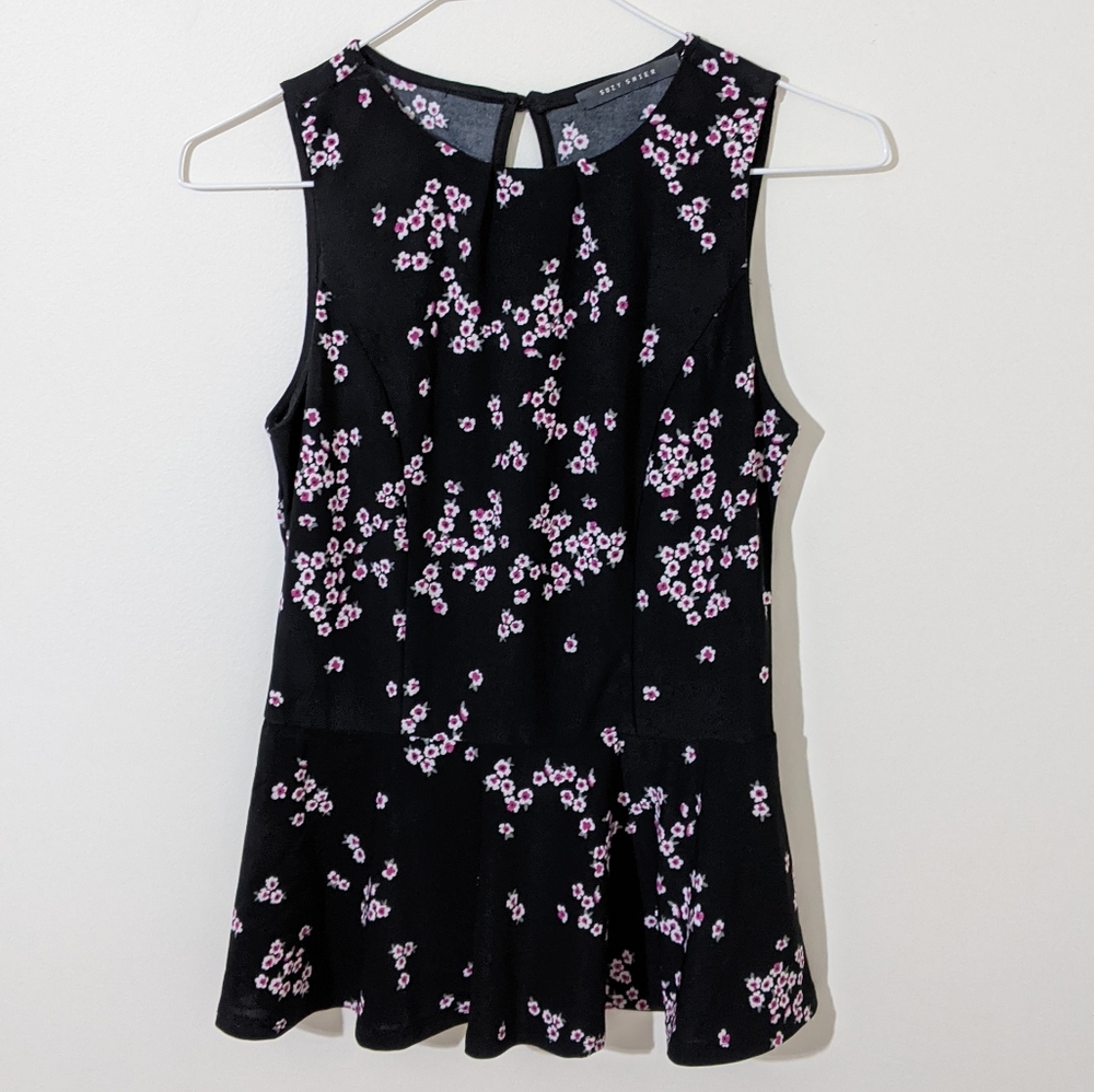 Black peplum top with cherry blossoms